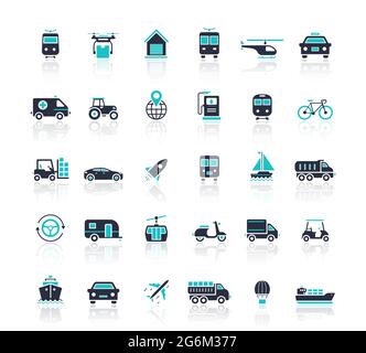 Icônes de transport. Définissez des icônes de lignes vectorielles dans la conception plate du transport, de la mécanique, de l'électronique avec des éléments pour les concepts mobiles et les applications Web. Le pixel i Illustration de Vecteur