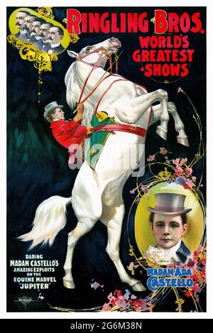 Ringling Bros. Les plus grands spectacles du monde. Madame Ada Castello. Affiche ancienne restaurée publiée en 1899 aux États-Unis. Banque D'Images