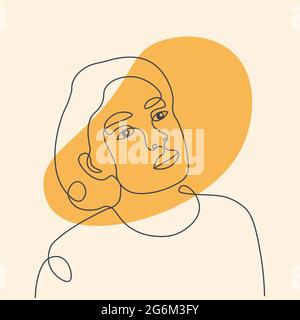 Affiche abstraite avec un minimum de visage de femme.un style de dessin de ligne. Style portrait minimaliste. Pour le concept de beauté, t-shirt imprimé, carte postale, affiche. Vect Illustration de Vecteur