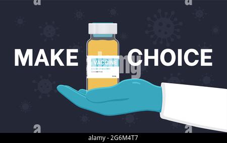 Faites un choix de vaccins. Concept du temps de vaccination, les mains du médecin portant un gant en caoutchouc avec une bouteille de vaccin à ampoules pour le traitement du virus de la grippe. L Illustration de Vecteur
