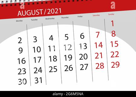 Calendrier pour le mois d'août 2021, date limite. Banque D'Images