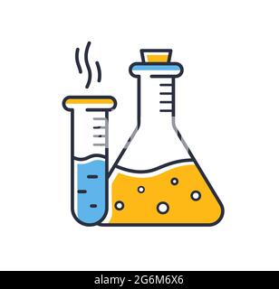 Réaction chimique. Icône des tubes à essai isolés sur fond blanc. Élément pour les concepts mobiles et les applications Web. Éléments de conception, colorés. Vecto de style plat Illustration de Vecteur