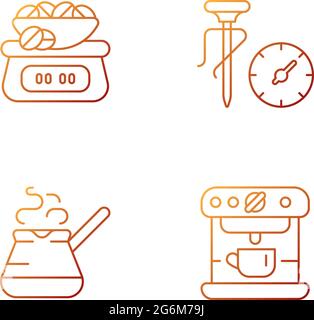 Appareil pour ensemble d'icônes vectorielles linéaires à gradient de préparation du café Illustration de Vecteur