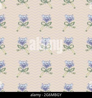 Motif sans couture avec dessin main de bouquets de fleurs Lavender mignons. France Provence style rétro pour un design romantique, rustique numérique Illustration de Vecteur
