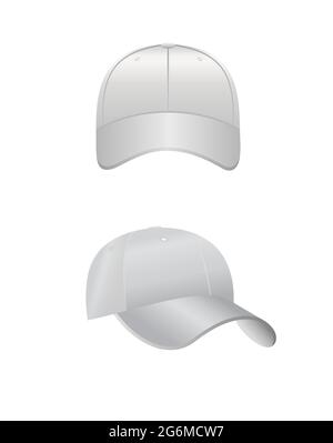 Illustration vectorielle de la face arrière et vue latérale de la casquette de baseball blanche isolée sur fond blanc dans un style réaliste. Illustration de Vecteur
