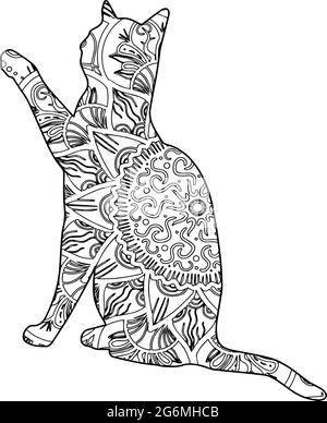 Livre de coloriage Mandala Cat Banque D'Images