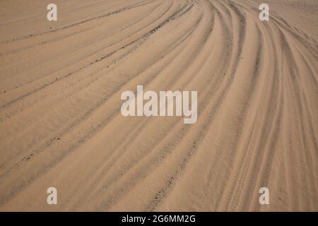 Pistes de roue dans le sable, désert d'Al Marmoom, Dubaï, Émirats Arabes Unis Banque D'Images