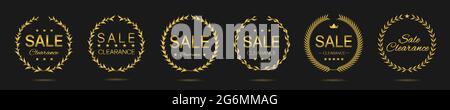 Liquidation solde ensemble d'étiquettes de couronne de Laurier doré Illustration de Vecteur