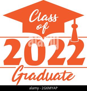 Graphique orange de la classe 2022 avec chapeau de graduation Illustration de Vecteur