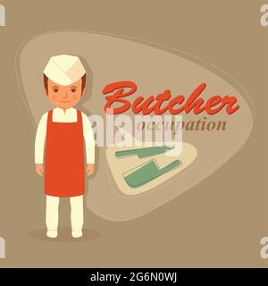 métier de boucher, viande, illustration rétro, couteau vectoriel Illustration de Vecteur