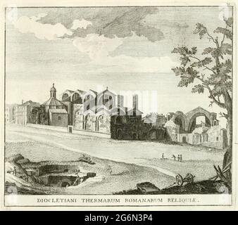 Die Diokletiansthermen, terme di Diocleziano, eine Thermenanlage im antiken ROM. Sie wurden in den Jahren 298 bis 306, während der Herrschaft des Kaisers Diokletian, von Angeblich 40.000 Sklaven erbaut, historische Ansicht von 1779, historisches ROM, Italien, Calcografia di Roma, Serafino Giovannini, 1779 / Rome historique, Italie, , Historisch, historique, Digital reproduction améliorée d'un original du 18ème siècle / digitale Reproduktion einer Originalvorlage aus dem 18. Jahrhundert, Originaldatum nicht bekannt Banque D'Images
