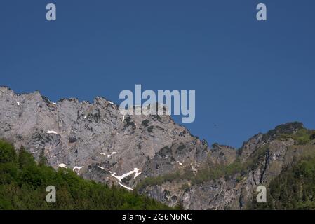 Vue sur la montagne Untersberg et la cabine de téléphérique, Bavière, Allemagne Banque D'Images