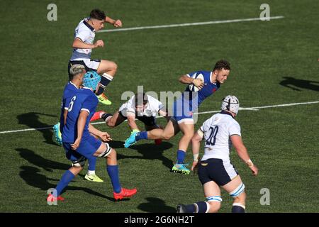 Cardiff, Royaume-Uni. 07e juillet 2021. Thibault Debaes de France fait une pause. 2021 six Nations U20 Championship Round 4, France / Ecosse au BT Sport Cardiff Arms Park à Cardiff, au sud du pays de Galles, le mercredi 7 juillet 2021. photo par Andrew Orchard/Andrew Orchard sports Photography/Alamy Live News crédit: Andrew Orchard sports Photography/Alamy Live News Banque D'Images