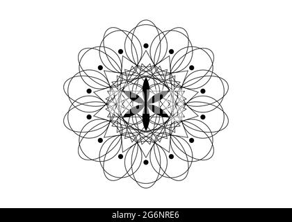 Symbole de la graine de vie géométrie sacrée. Logo icône Mandala mystique géométrique de la fleur ésotérique alchimie de la vie. Noir vectoriel tatouage divin amu méditatif Illustration de Vecteur