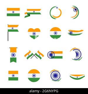 Ensemble de 16 collections Abstract India Flag Sign Icon. Illustration vectorielle EPS10 Illustration de Vecteur