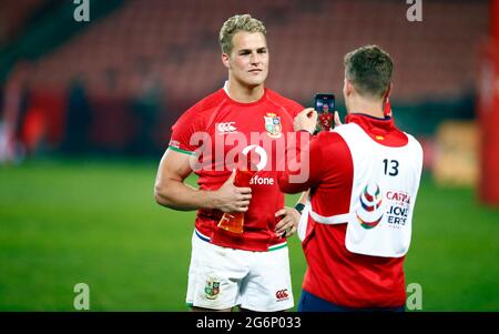 Homme du match Duhan van der Merwe des Lions britanniques et irlandais lors du match de la série Lions de Castle Lager au Emirates Airline Park à Johannesburg, en Afrique du Sud. Date de la photo: Mercredi 7 juillet 2021. Banque D'Images