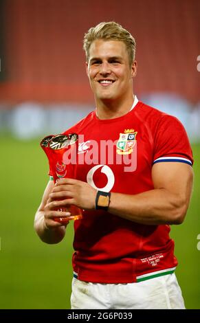 Homme du match Duhan van der Merwe des Lions britanniques et irlandais lors du match de la série Lions de Castle Lager au Emirates Airline Park à Johannesburg, en Afrique du Sud. Date de la photo: Mercredi 7 juillet 2021. Banque D'Images