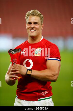 Homme du match Duhan van der Merwe des Lions britanniques et irlandais lors du match de la série Lions de Castle Lager au Emirates Airline Park à Johannesburg, en Afrique du Sud. Date de la photo: Mercredi 7 juillet 2021. Banque D'Images