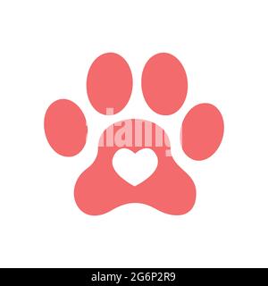 Imprimé pattes de chien avec coeur à l'intérieur. Le soin des animaux et le propriétaire des animaux domestiques amour concept. Illustration vectorielle plate. Illustration de Vecteur