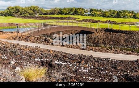 Parcours de golf sur Pauoa Bay, Hawaii Island, Hawaii, Etats-Unis Banque D'Images