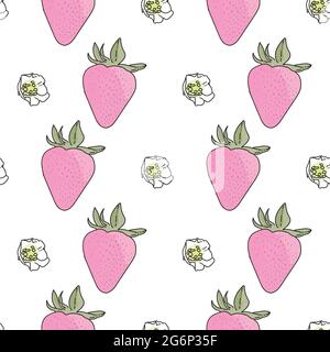 Fond vectoriel jardin fraises, fleurs de baies, fruits de baies. Arrière-plan sans couture Illustration de Vecteur