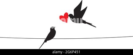 Silhouette de couple d'oiseaux sur vecteur de fil, silhouette d'oiseaux en amour, décorations murales, couple d'oiseaux en amour, décoration d'art, décor de mur, silhouette d'oiseaux o Illustration de Vecteur