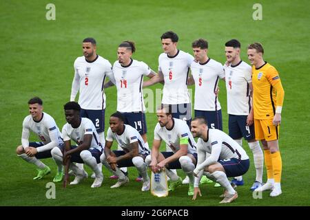 Équipe (Angleterre) lors du match des demi-finales de l'UEFA 'European Championship 2020 entre l'Angleterre 2-1 Danemark au stade Wembley le 07 juillet 2021 à Londres, en Angleterre. Credit: Maurizio Borsari/AFLO/Alay Live News Banque D'Images