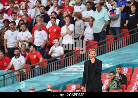 Kasper HJULMAND (entraîneur, DEN), sceptique, gestuelle, demi-finale, Game M50, Angleterre (ENG) - Danemark (DEN) 2-1 NV sur 07.07.2021 à Londres/Wembley Stadium. Football EM 2020 du 06/11/2021 au 07/11/2021. Banque D'Images