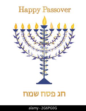 Bannière de fête juive pour la Pâque avec menorah et décoration florale, carte de voeux pour la Pâque heureuse. Pesach célébration concept. Illustration vectorielle Illustration de Vecteur