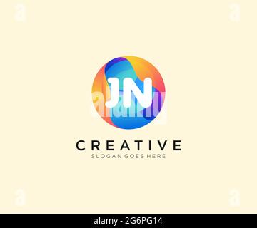 LOGO JN initial avec modèle de cercle coloré Illustration de Vecteur