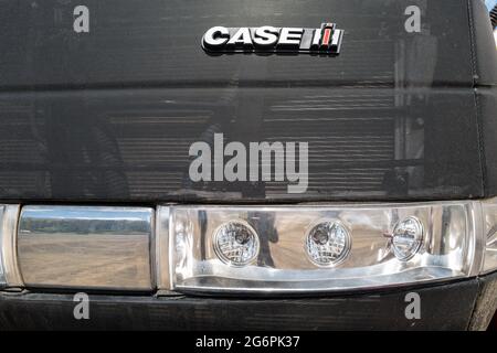 La calandre et les phares d'un tracteur case IH Steiger JTI 620 Quadtrac près de Wilcox, Washington, États-Unis Banque D'Images