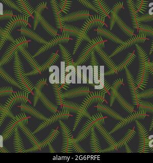 La fougère verte minimaliste laisse un motif tropical sans couture. Arrière-plan sombre. Illustration de Vecteur