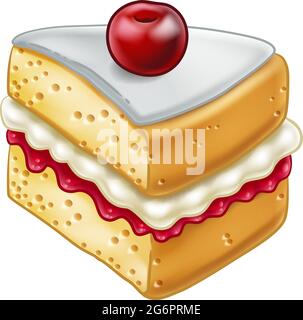 Gâteau Eponge Slice Jam Cream Woodcut dessin Illustration de Vecteur