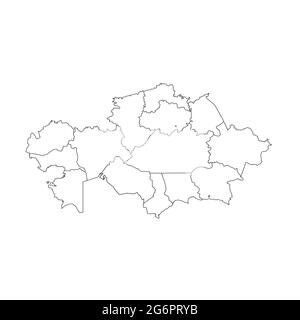 Carte du Kazakhstan, isolée sur fond blanc. Modèle de carte noir. Carte du monde simplifiée avec Round Illustration de Vecteur