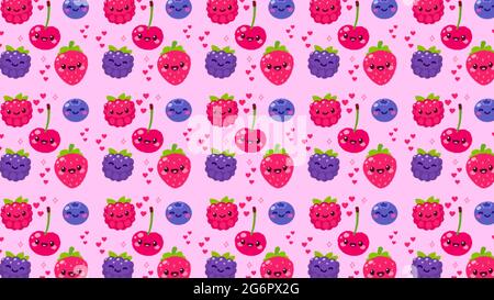motif de cerises, framboises, mûres et bleuets, images idéales pour des thèmes tels que la cuisine, la pâtisserie et la nourriture blog Banque D'Images