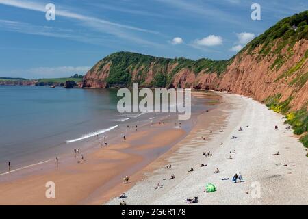 Jacob's Ladder Sidmouth plage vue de Connaught Gardens, Sidmouth, Jurassic Coast, Devon, Angleterre, Royaume-Uni, Europe Banque D'Images