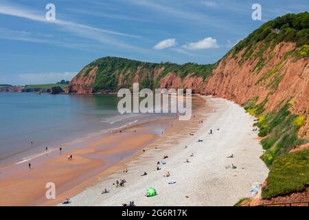 Jacob's Ladder Sidmouth plage vue de Connaught Gardens, Sidmouth, Jurassic Coast, Devon, Angleterre, Royaume-Uni, Europe Banque D'Images