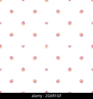 Motif simple sans couture avec petites fleurs roses sur fond blanc. Texture enfant avec pâquerettes et tulipe. Papier peint vectoriel floral. Fragile Illustration de Vecteur