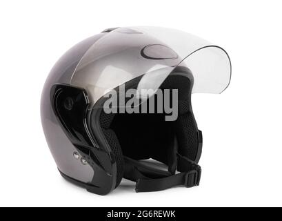 Casque de moto gris isolé sur fond blanc Banque D'Images