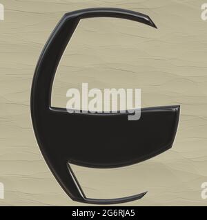 Graphique avec un caractère majuscule brillant laqué noir E comme monogramme Banque D'Images