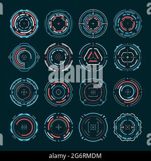 Cibles futuristes. Objectif optique de sniper SCI-fi, vue de tir militaire. Cible à réticule numérique hud, jeu de vecteurs de repère de visée haute technologie. Mise au point, viseur et objectifs de l'arme Illustration de Vecteur