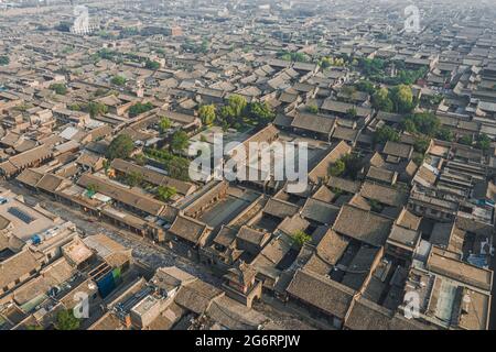 Vue aérienne de la vieille ville de Pingyao, UNE vieille ville chinoise traditionnelle du Shanxi Banque D'Images