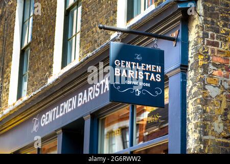 Extérieur et panneau de Gentlemen Baristas coffe shop et café, Borough Market, Park Street, Londres, Royaume-Uni Banque D'Images