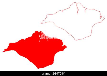 Illustration vectorielle de la carte du comté de l'île de Wight (Royaume-Uni, comté de Ceremonial d'Angleterre), croquis de gribouillage carte de l'île de Wight Illustration de Vecteur