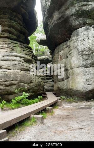 Errant Rocks (polonais : Błędne Skały) dans le parc national des montagnes Stołowe, Sudètes, Pologne Banque D'Images