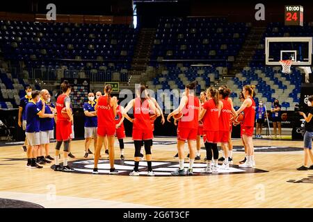 Malaga, Espagne. 11 juillet 2021. Pluie de l'équipe nationale espagnole de basket-ball féminin à Malaga avant les Jeux Olympiques Tokyo 2020 (photo de Francis Gonzalez/SOPA Images/Sipa USA) crédit: SIPA USA/Alay Live News Banque D'Images