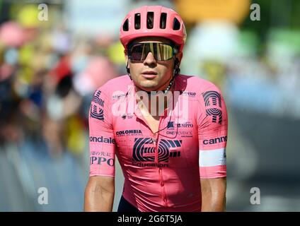 Suisses Stefan Bissegger de EF Education - Nippo 2021 traverse la ligne d'arrivée de la 108e 12 édition de la course cycliste Tour de France, 159,4 Banque D'Images