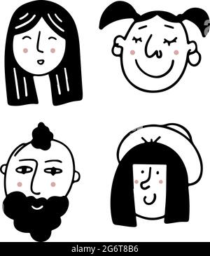 Ensemble de visages humains exprimant des émotions positives. Visages humains souriants. Ensemble de personnes gaies avec des expressions du visage heureuses. Déig. Plan vecteur Illustration de Vecteur