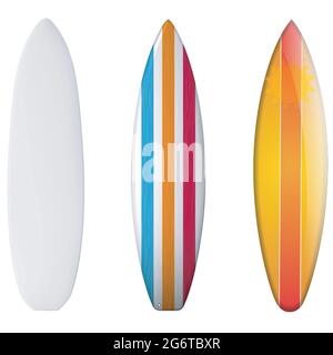 Planches de surf avec différentes couleurs vives. Style réaliste. Illustration vectorielle. Illustration de Vecteur