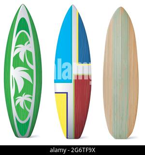 Planches de surf avec différentes couleurs vives. Illustration de Vecteur